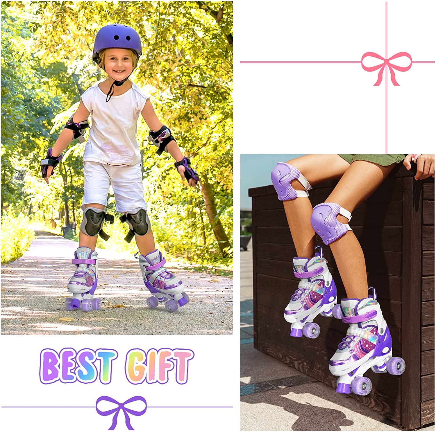 4 Size Adjustable Light Up Roller Skates For Kids | Roller skate ...